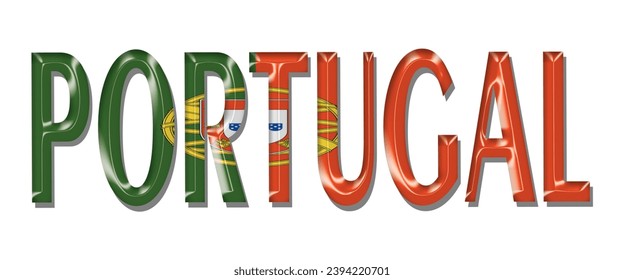 Portugal flag text font, 3D Portugal flag colorful background, Portugal flag vector illustration