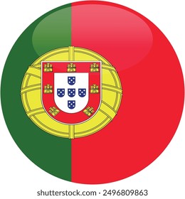 Icono de Vector de la bandera de Portugal. Icono redondo brillante con la bandera de Portugal sobre fondo blanco
