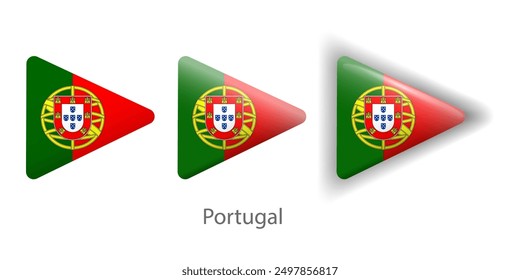 Portugal flag vector icons set in the shape of rounded triangle