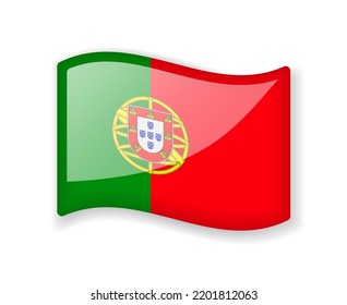 Portugal flag - Wavy flag bright glossy icon isolated on white background