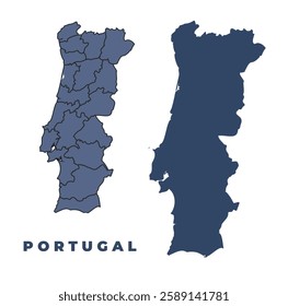 Portugal flat and outline vector map set