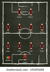 Portugal Football Club line-up on Pitch, vector design.