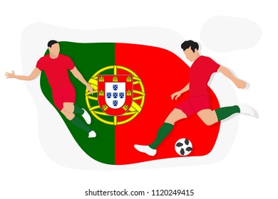 Portugal football team player kicking dribbling 2018 championship vector illustration soccer