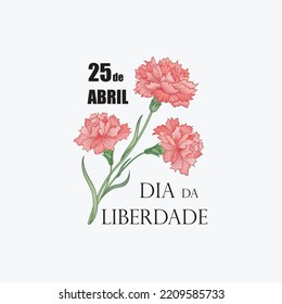 Día de la Libertad de Portugal. 25 de abril Día Nacional de la Revolución de la Carnación Roja. Ilustración vectorial de vacaciones portuguesas