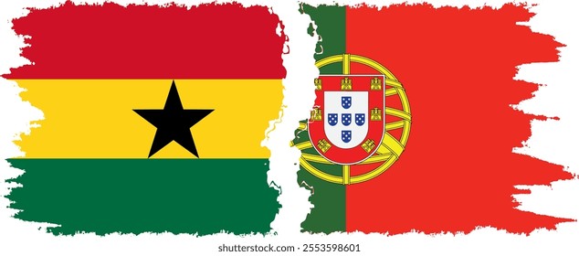 Portugal and Ghana grunge flags connection, vector