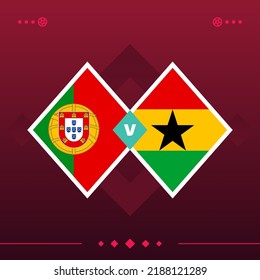 portugal, ghana world football 2022 match versus on red background. vector illustration.