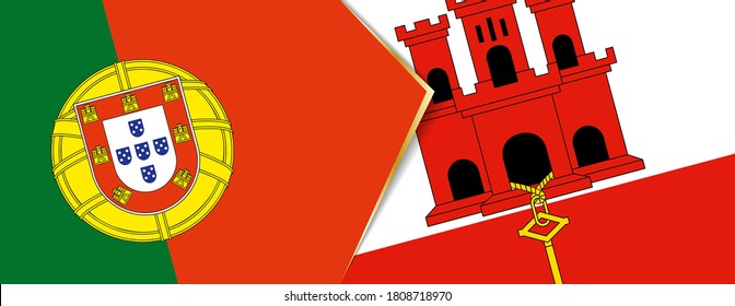 Die Flaggen Portugals und Gibraltars, zwei Vektorflaggen, Symbol für Beziehung oder Konfrontation.