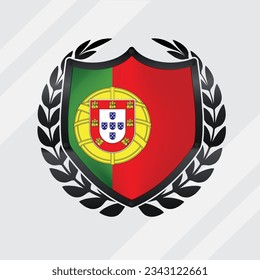 Portugal Glossy Black Shield Flag With Rounding Leaf Wreath 
