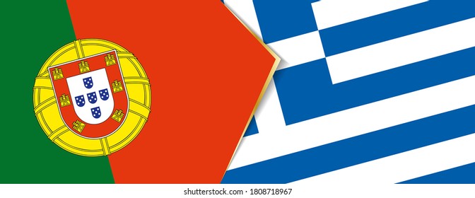Portugal and Greece flags, two vector flags symbol of relationship or confrontation.