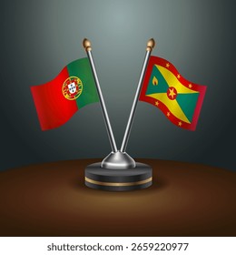 Portugal and Grenada table flags relation  with gradient backgrund. Vector Illustration