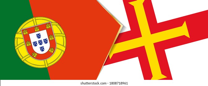 Portugal and Guernsey flags, two vector flags symbol of relationship or confrontation.