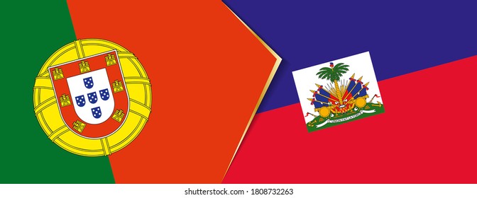 Portugal and Haiti flags, two vector flags symbol of relationship or confrontation.