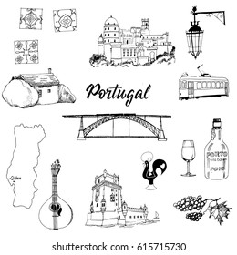 Portugal. Hand drawn vector set