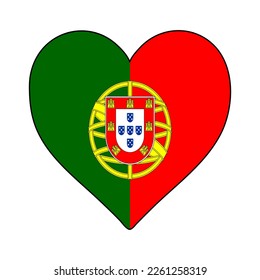 Portugal Heart Shape Flag. Love Portugal. Visit Portugal. Southern Europe. Europe. European Union. Vector Illustration Graphic Design.