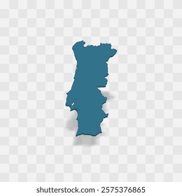 Portugal high detailed vector representation of country silhouette. 3D map on transparent background with dropped shadow. For educational, decorative, or informational use.