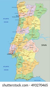 Portugal - Highly detailed editable political map with labeling.