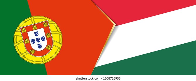 Die Flagge Portugals und Ungarns, zwei Vektorflaggen Symbol für Beziehung oder Konfrontation.