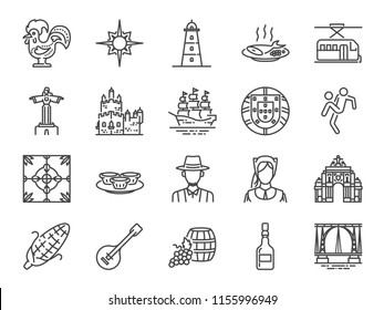 Portugal icon set. Included icons as Portuguese, Lisbon, Cristo rei, Belem, Barcelos Rooster, travel and more.