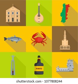 Portugal icons set. Cartoon set of 9 portugal vector icons for web isolated on white background