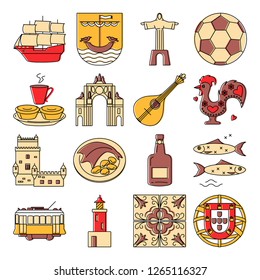 Portugal icons set in thin line style
