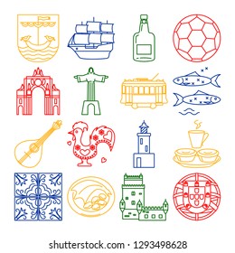 Portugal icons set in thin line style