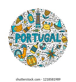 Portugal illustration with doodles in circle shape