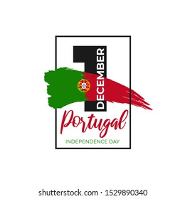 Portugal independence Day - 1st december. Portuguese greeting card, poster, banner template. Celebration background watercolor ink brush national flag and numeral 1. Vector illustration