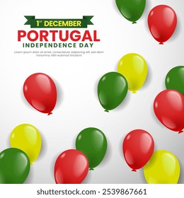 Portugal Independence Day celebration background balloons with national flag colors illustration