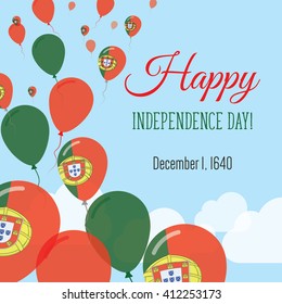 Portugal Independence Day Greeting Card. Flying Flat Balloons In National Colors of Portugal. Happy Independence Day Vector Illustration. Portuguese Flag Balloons.