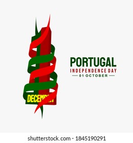 Portugal Independence Day with Typography of number 1 vector illustration when celebrate on 1 December. Good template for Independence or National Day design.