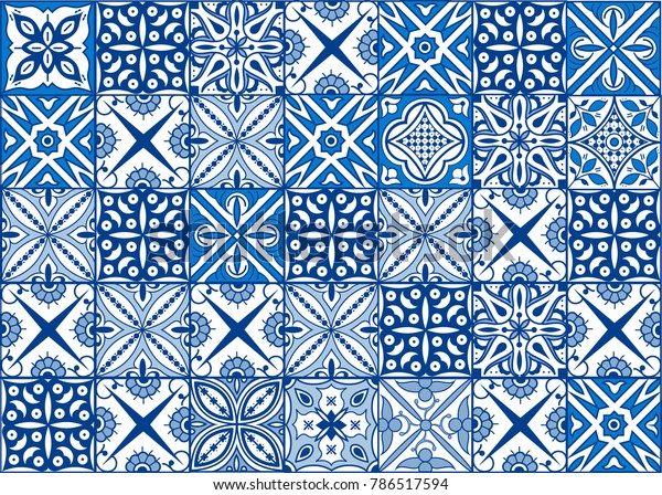 Portugal Indigo Blue Tiles Design Azulejo Stock Vector (Royalty Free ...