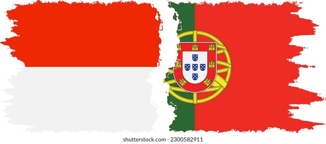 Portugal and Indonesia grunge flags connection, vector