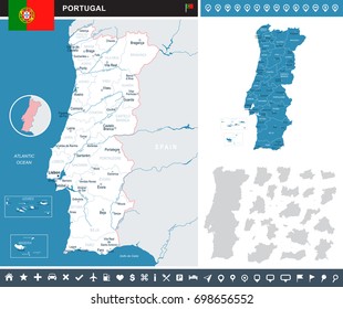 Portugal infographic map and flag - vector illustration