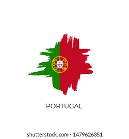 Portugal ink brush cross calligraphy grunge flag. Nation portuguese product rubber stamp icon isolated on white background with text. Vector illustration