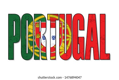portugal inscription, grunge flag, vector illustration 