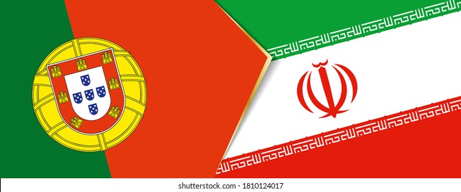 Portugal and Iran flags, two vector flags symbol of relationship or confrontation.