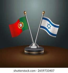 Portugal and Israel table flags relation  with gradient backgrund. Vector Illustration