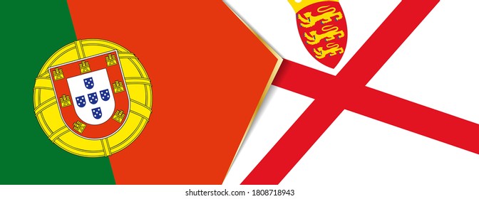 Portugal and Jersey flags, two vector flags symbol of relationship or confrontation.