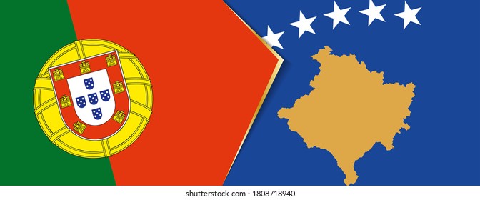 Portugal and Kosovo flags, two vector flags symbol of relationship or confrontation.