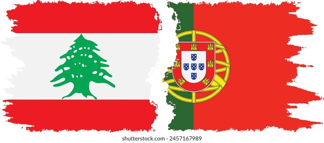 Portugal and Lebanon grunge flags connection, vector