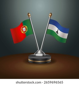 Portugal and Lesotho table flags relation  with gradient backgrund. Vector Illustration