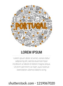 Portugal. Lettering with doodles in circle shape. Illustration with your text