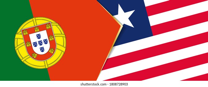 Portugal and Liberia flags, two vector flags symbol of relationship or confrontation.