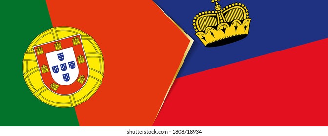 Portugal and Liechtenstein flags, two vector flags symbol of relationship or confrontation.