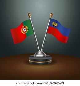 Portugal and Liechtenstein table flags relation  with gradient backgrund. Vector Illustration