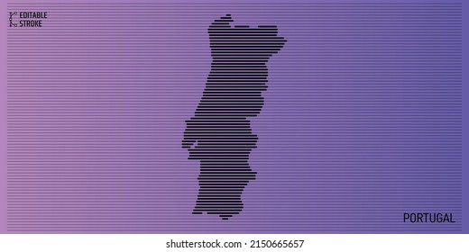 Portugal line map. Editable stroke vector illustration. Line thickness can be changed.