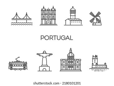 Portugal, Lisboa architecture. Vector symbols