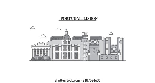 Portugal, Lisbon city skyline isolated vector illustration, icons