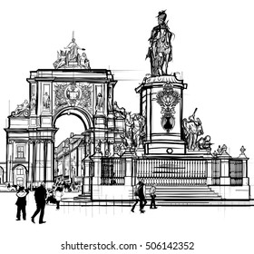 Portugal, Lisbon Commerce square - vector illustration 