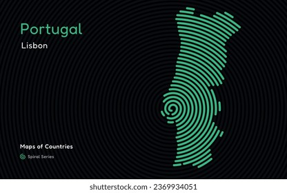 Portugal, Lisboa. Mapa vectorial creativo. Mapas de países, Europa occidental. Espiral, serie de huellas dactilares